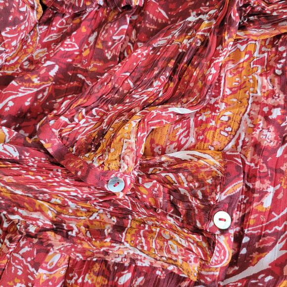 Soft Surroundings Cheyla Tunic Paisley Red Collared Button Front Women Large - Picture 9 of 12